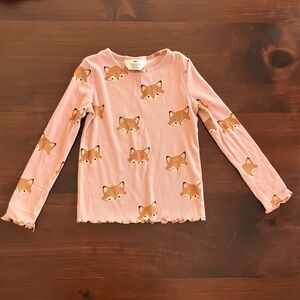 H&M Kids Pink Fox Print Long Sleeve Ribbed Top, 5T